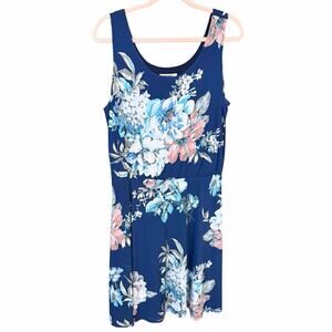 Verse navy blue floral USA made dress large sleeveless fit and flare